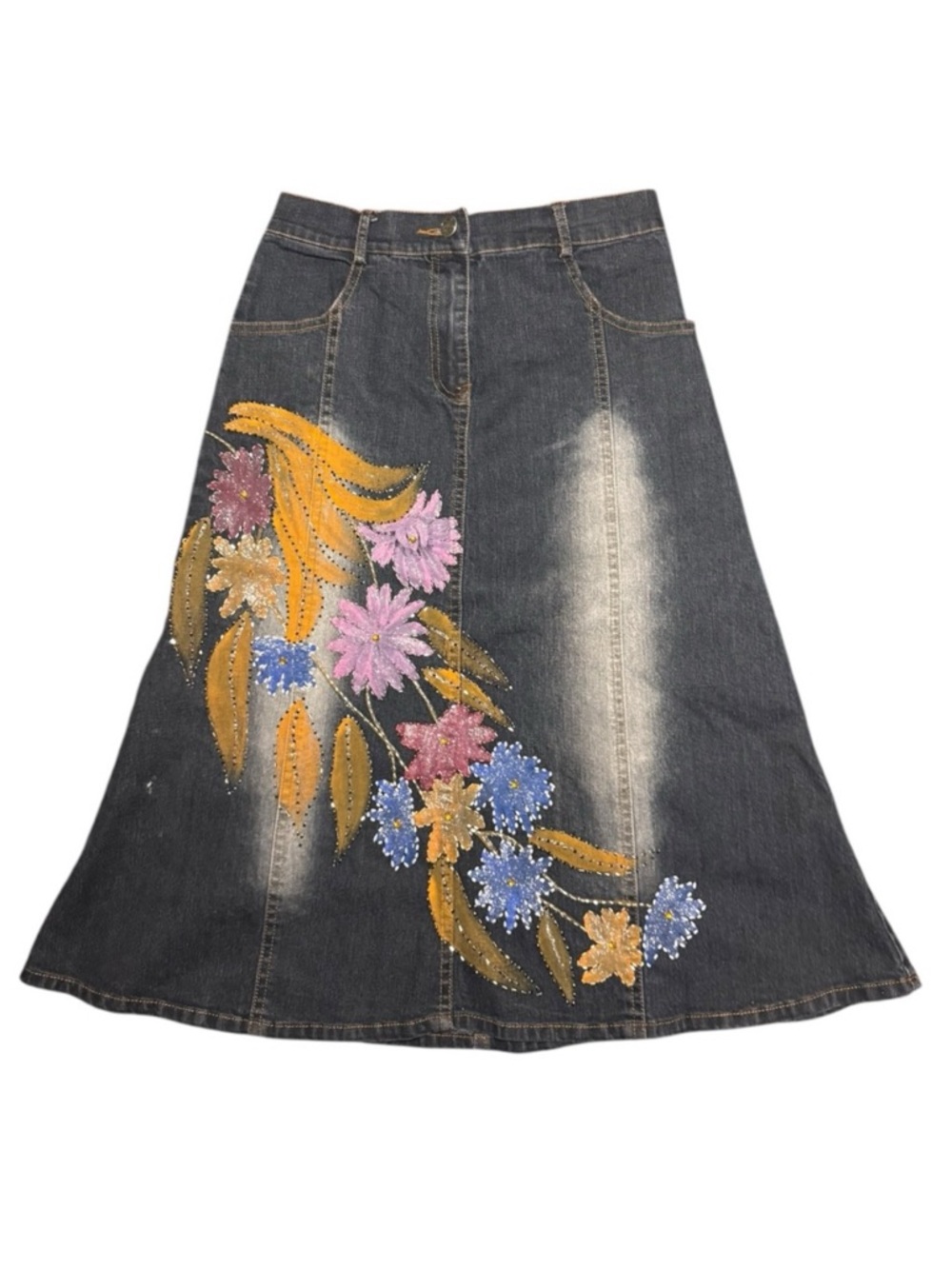 Panzia Floral Colorful Denim Embellished Y2k Summer Skirt